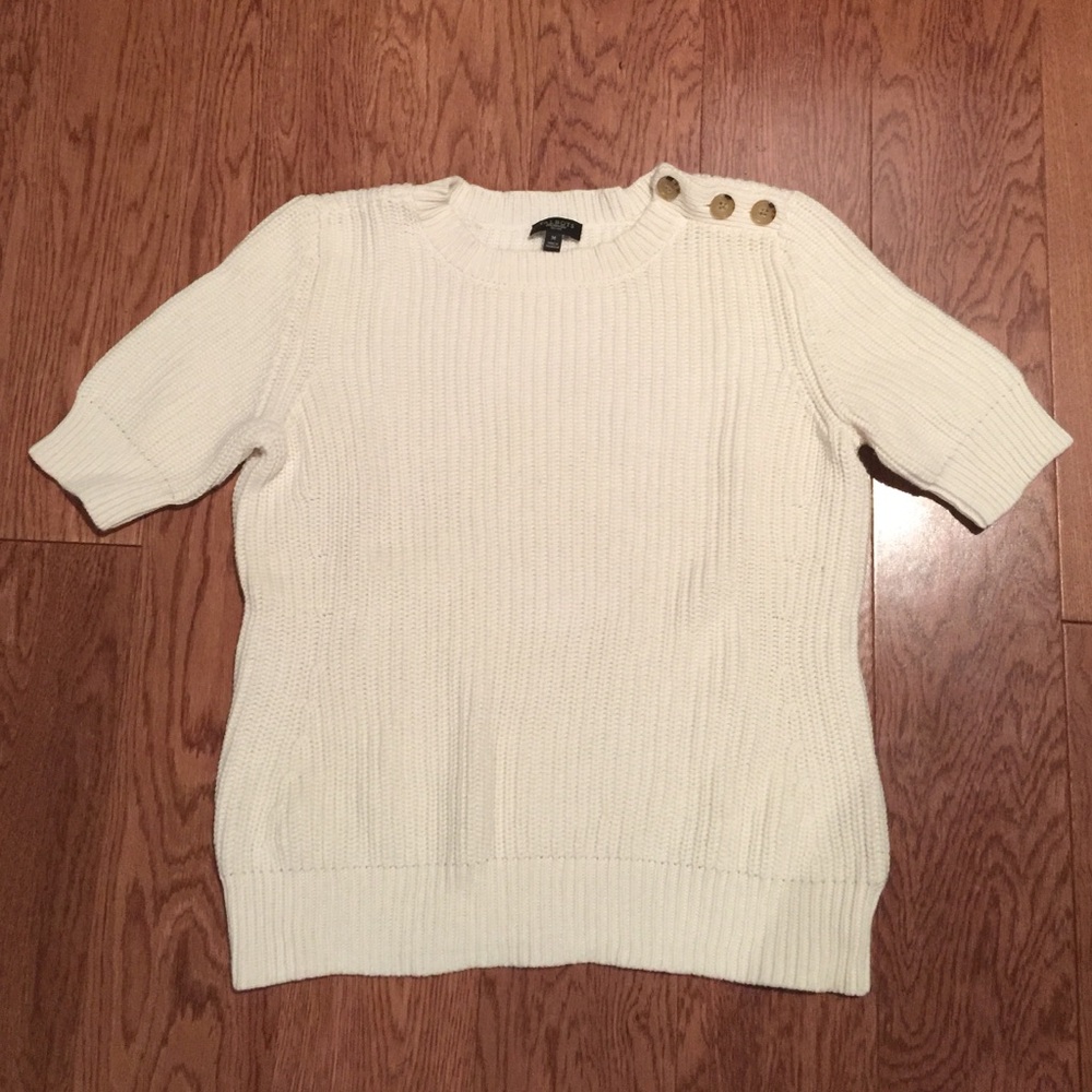 Talbots Cream Short-Sleeve Knit Sweater with Shoulder Buttons